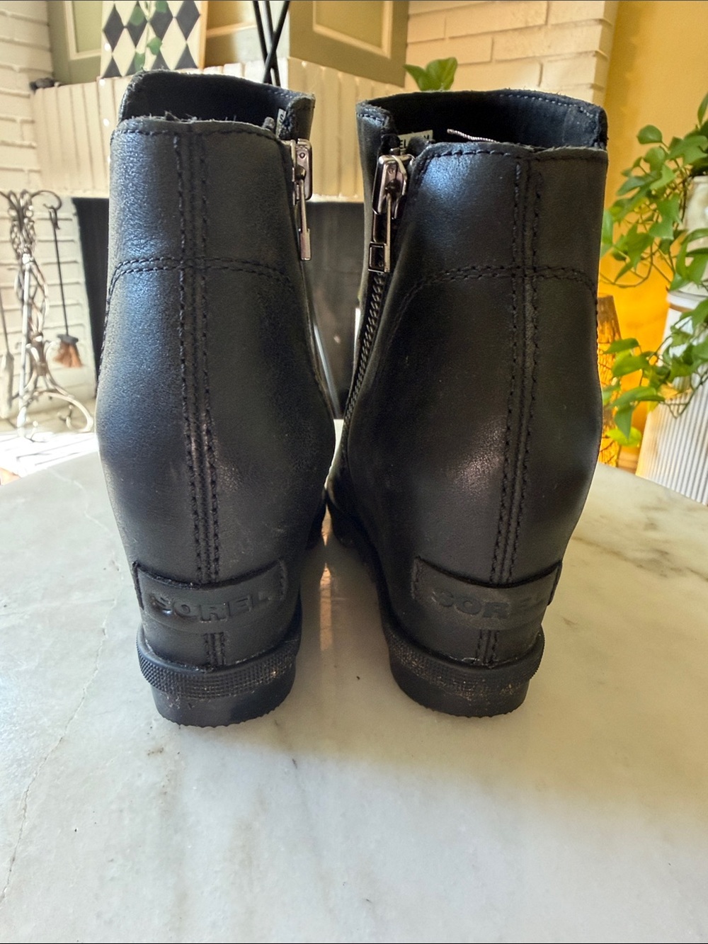Sorel Black Wedge Ankle Booties with Side Zip - Picture 2 of 4